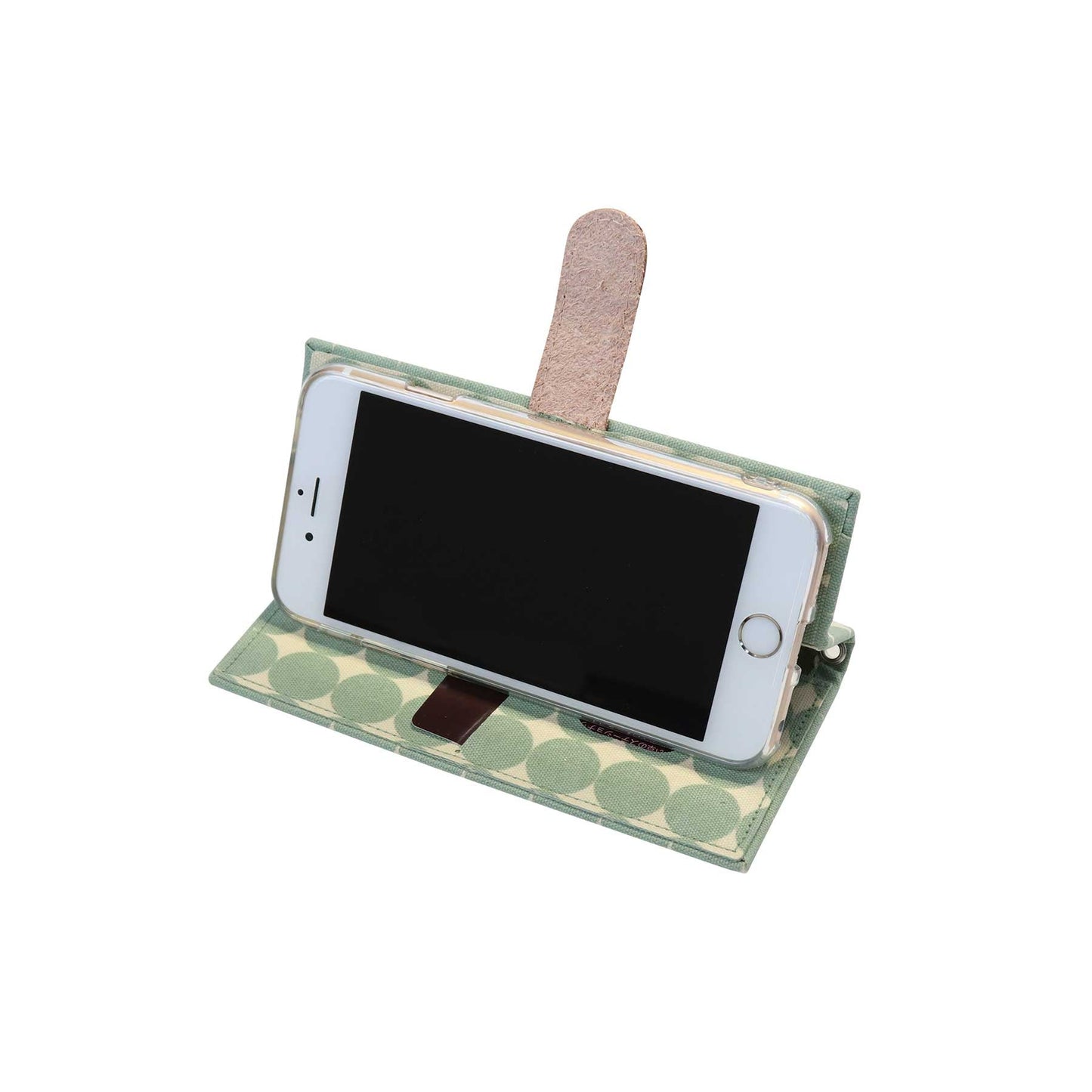 iPhoneケース 手帳型(8/7/SE2)(色:キナリ 柄:ドットグリーン)