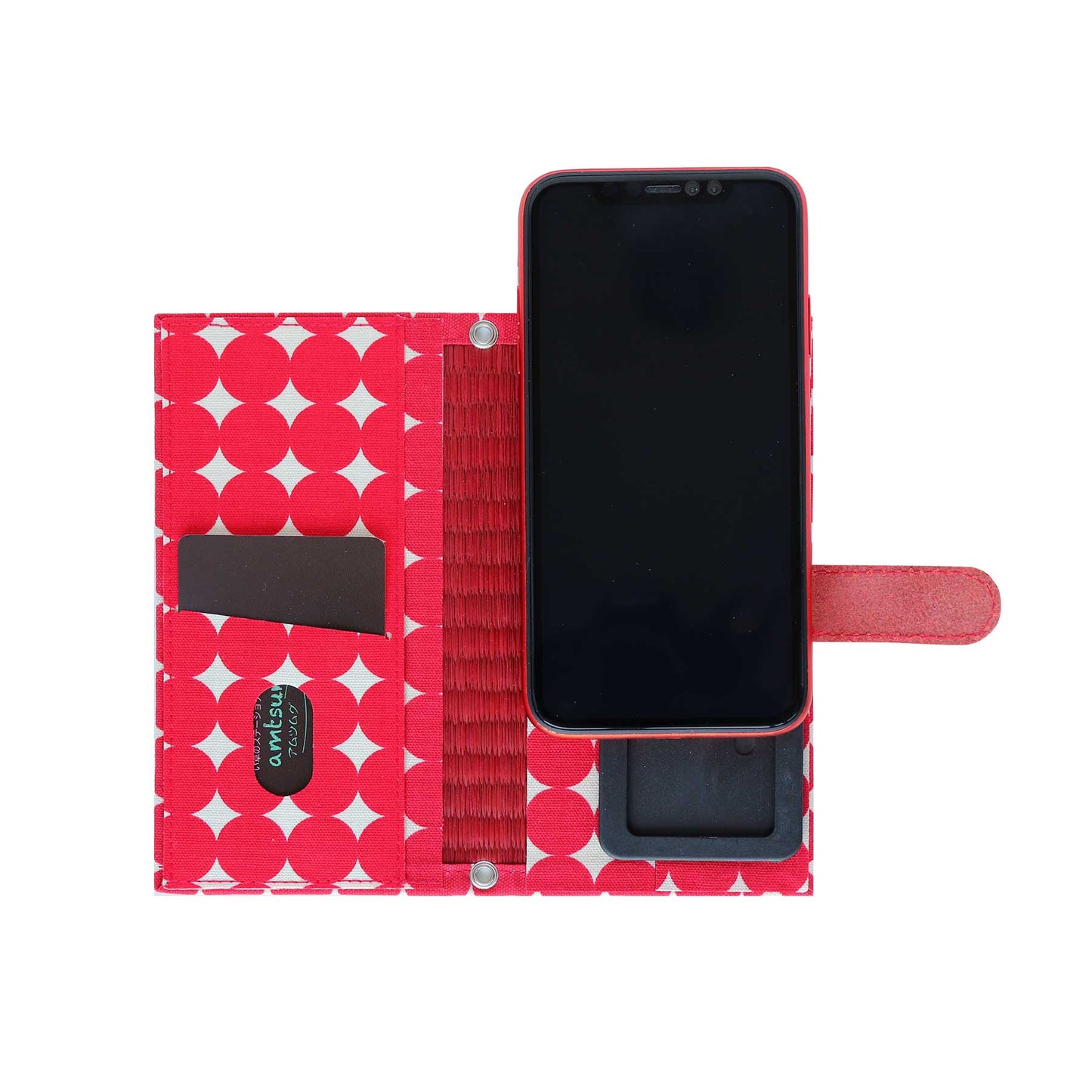 畳のスマートフォンケース(汎用Sサイズ)(色:赤 柄:ドットレッド)