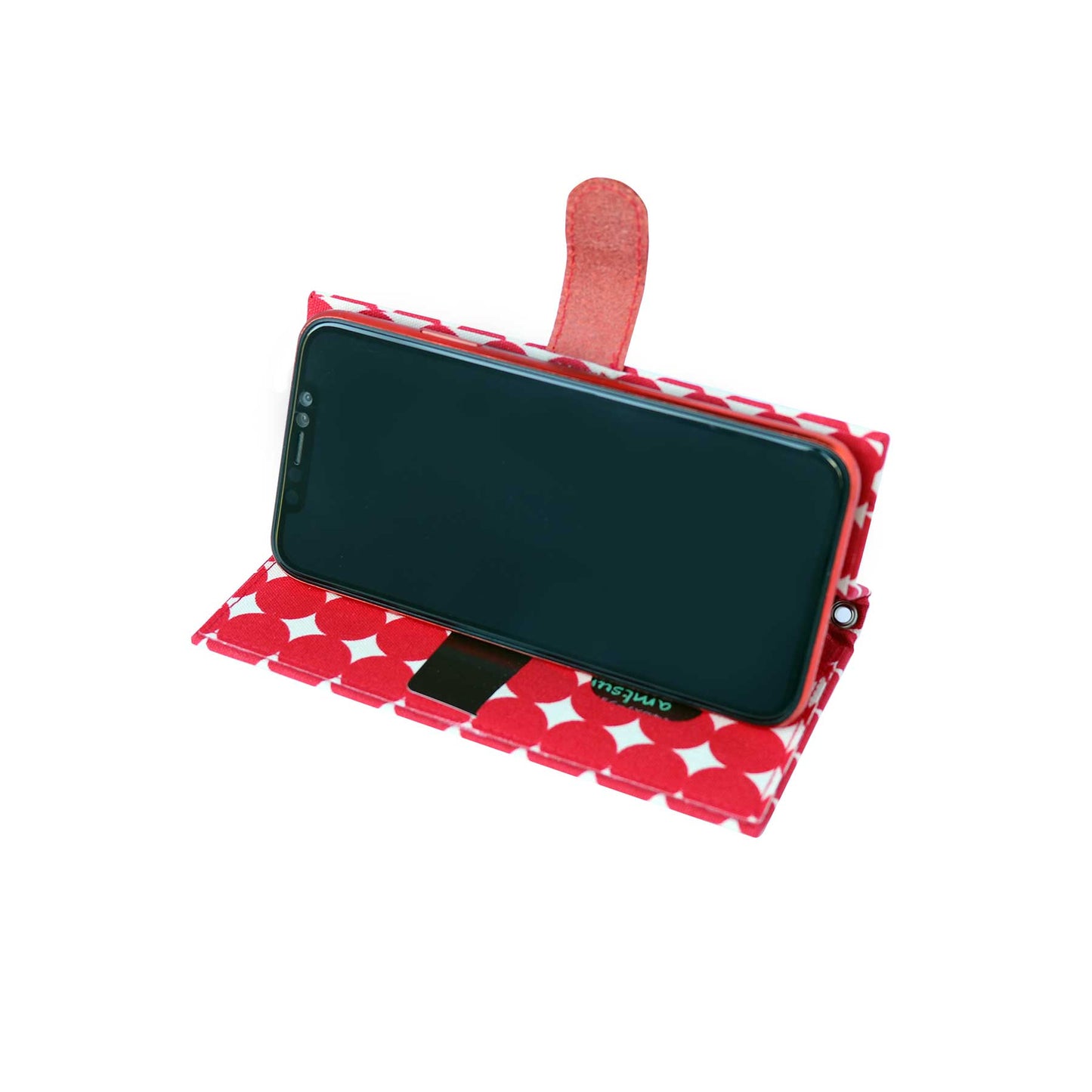 畳のスマートフォンケース(汎用Sサイズ)(色:赤 柄:ドットレッド)