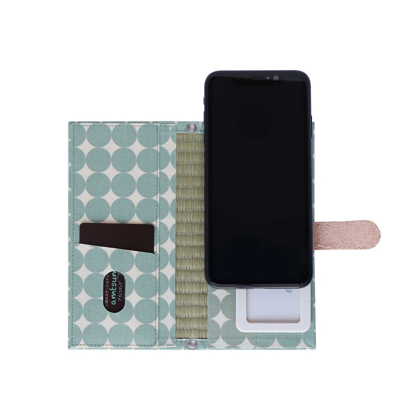 畳のスマートフォンケース(汎用Sサイズ)(色:生成 柄:ドットグリーン)