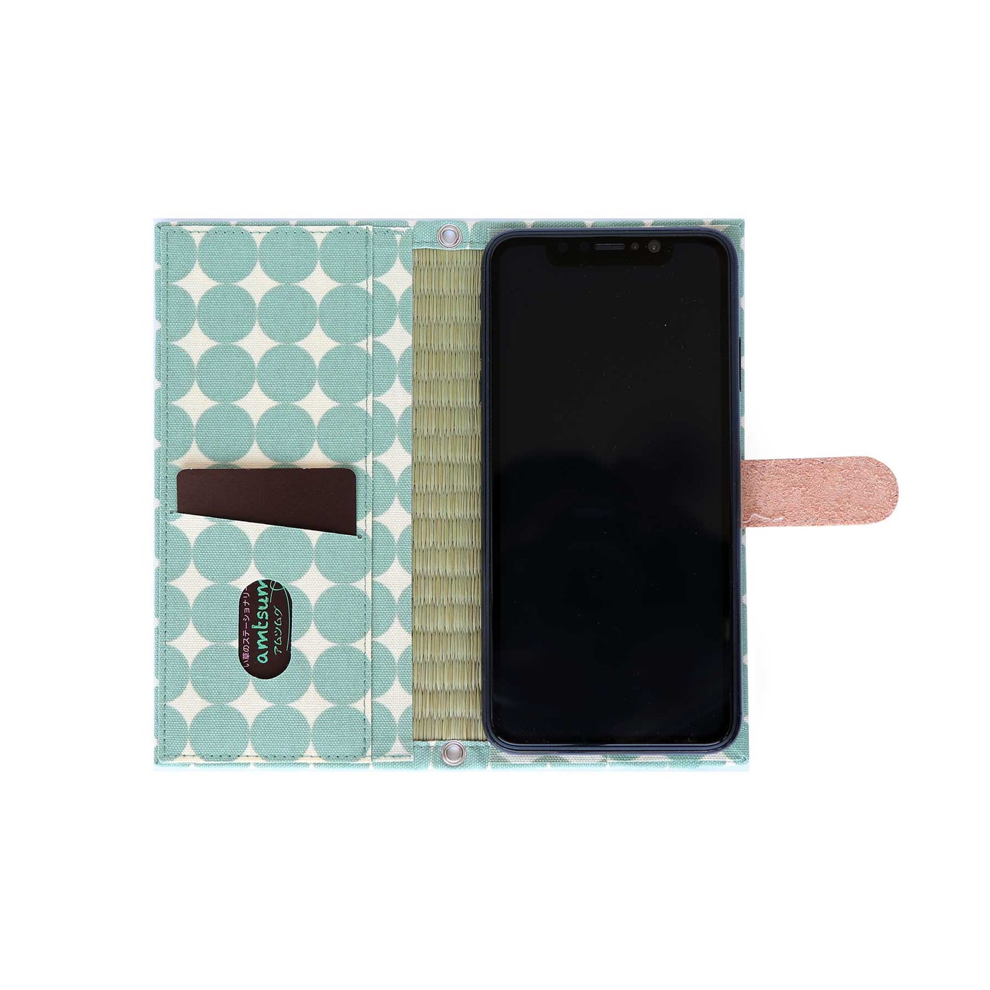 畳のスマートフォンケース(汎用Sサイズ)(色:生成 柄:ドットグリーン)