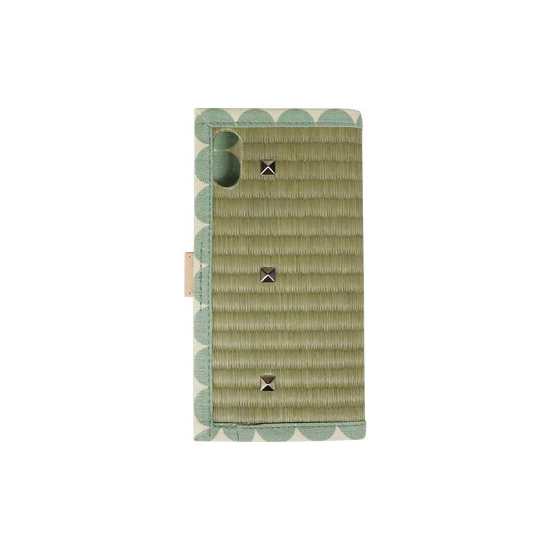 iPhoneケース 手帳型(X/XS)(色:キナリ 柄:ドットグリーン)