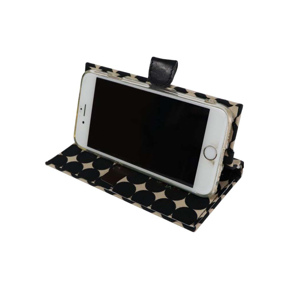 iPhoneケース 手帳型(8/7/SE2)(色:黒 柄:ドットブラック)