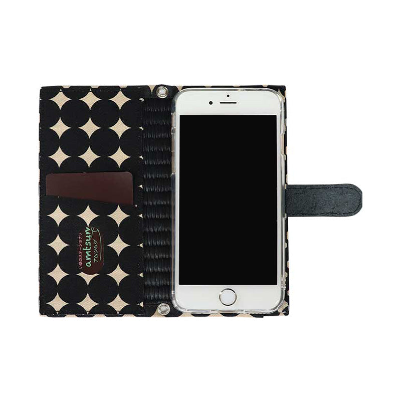 iPhoneケース 手帳型(8/7/SE2)(色:黒 柄:ドットブラック)