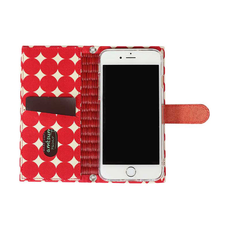 iPhoneケース 手帳型(8/7/SE2)(色:赤 柄:ドットレッド)