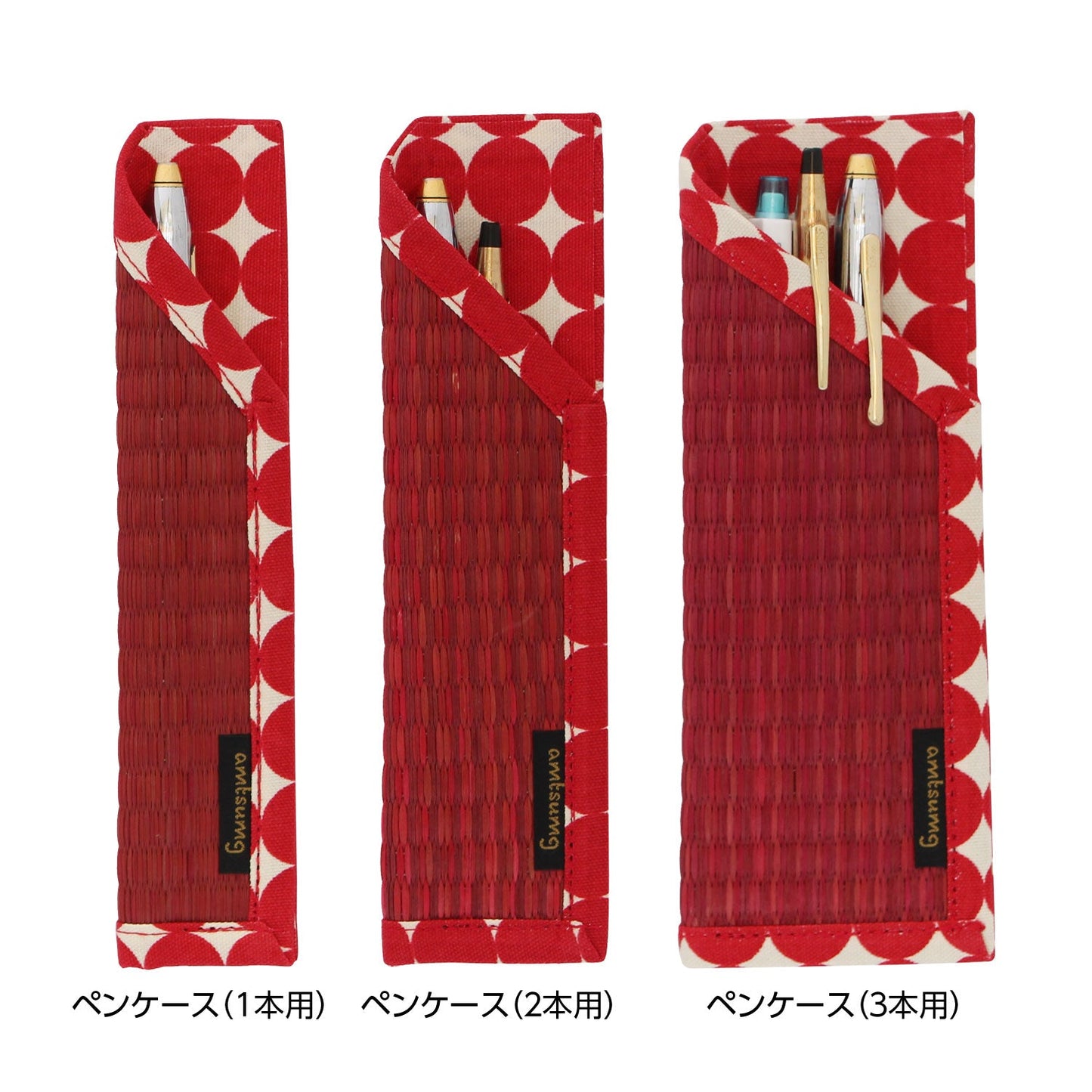 ペンケース(2本用)(色:赤 柄:ドットレッド)