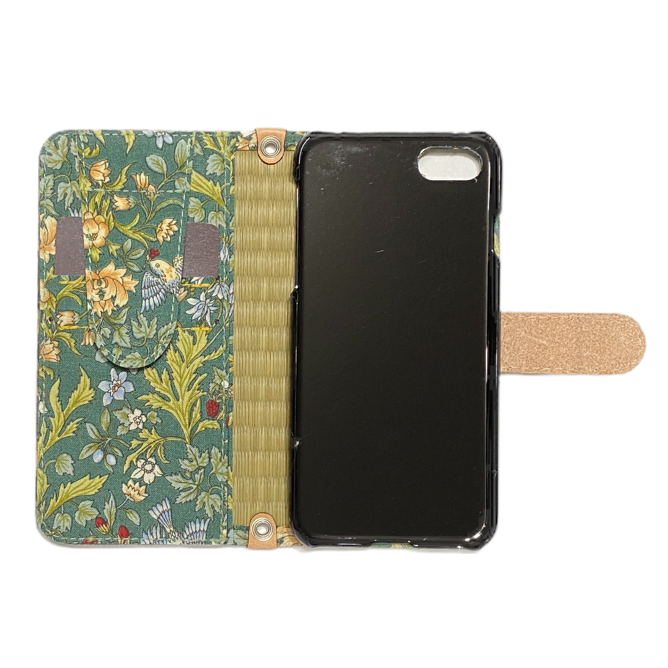 畳のスマートフォンケースR (iPhone8/7/SE2/SE3用) (色:生成 柄:ワイルドストロベリー グリン)