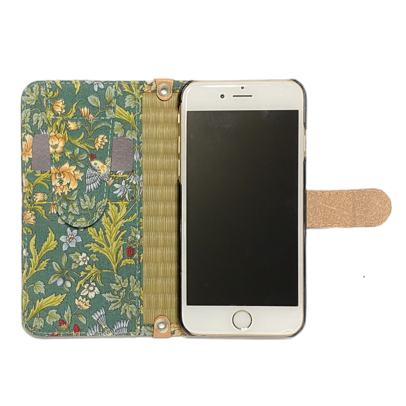 畳のスマートフォンケースR (iPhone8/7/SE2/SE3用) (色:生成 柄:ワイルドストロベリー グリン)