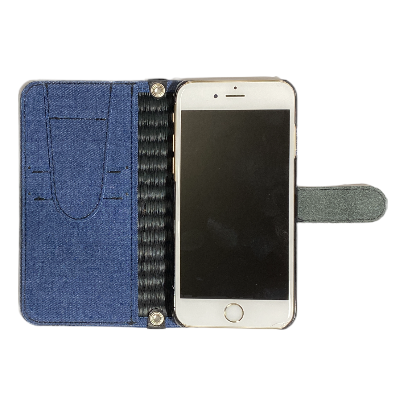 畳のスマートフォンケースR (iPhone8/7/SE2/SE3用) (色:黒 柄:デニム)