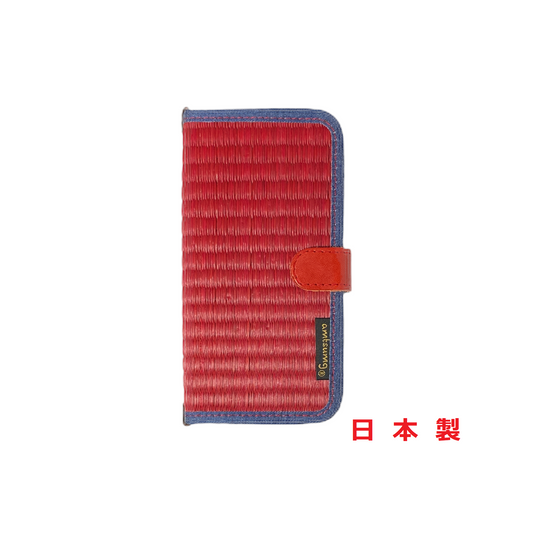 畳のスマートフォンケースR (iPhone12/12 Pro用) (色:赤 柄:デニム)