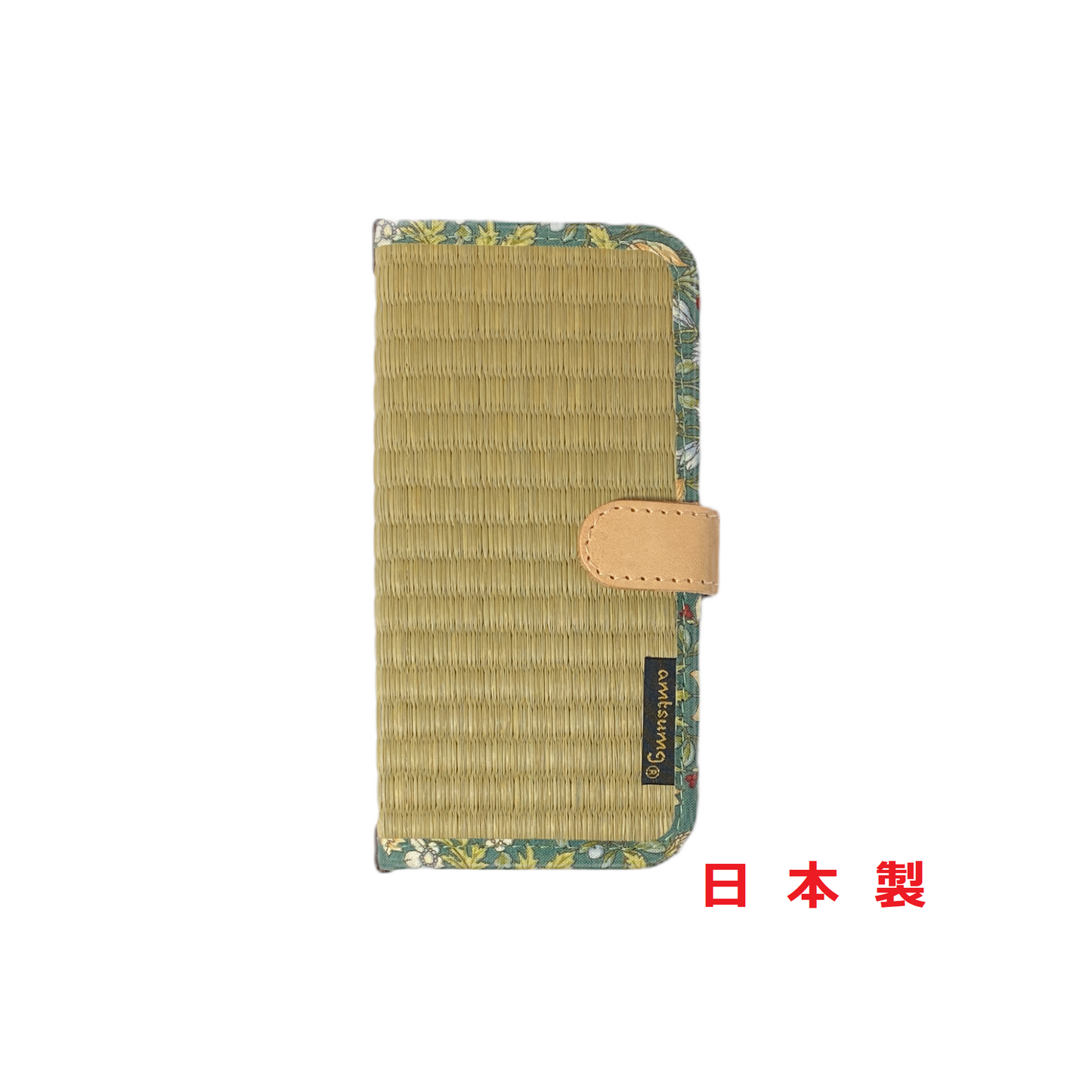 畳のスマートフォンケースR (iPhone12/12 Pro用) (色:生成 柄:ワイルドストロベリー グリン)