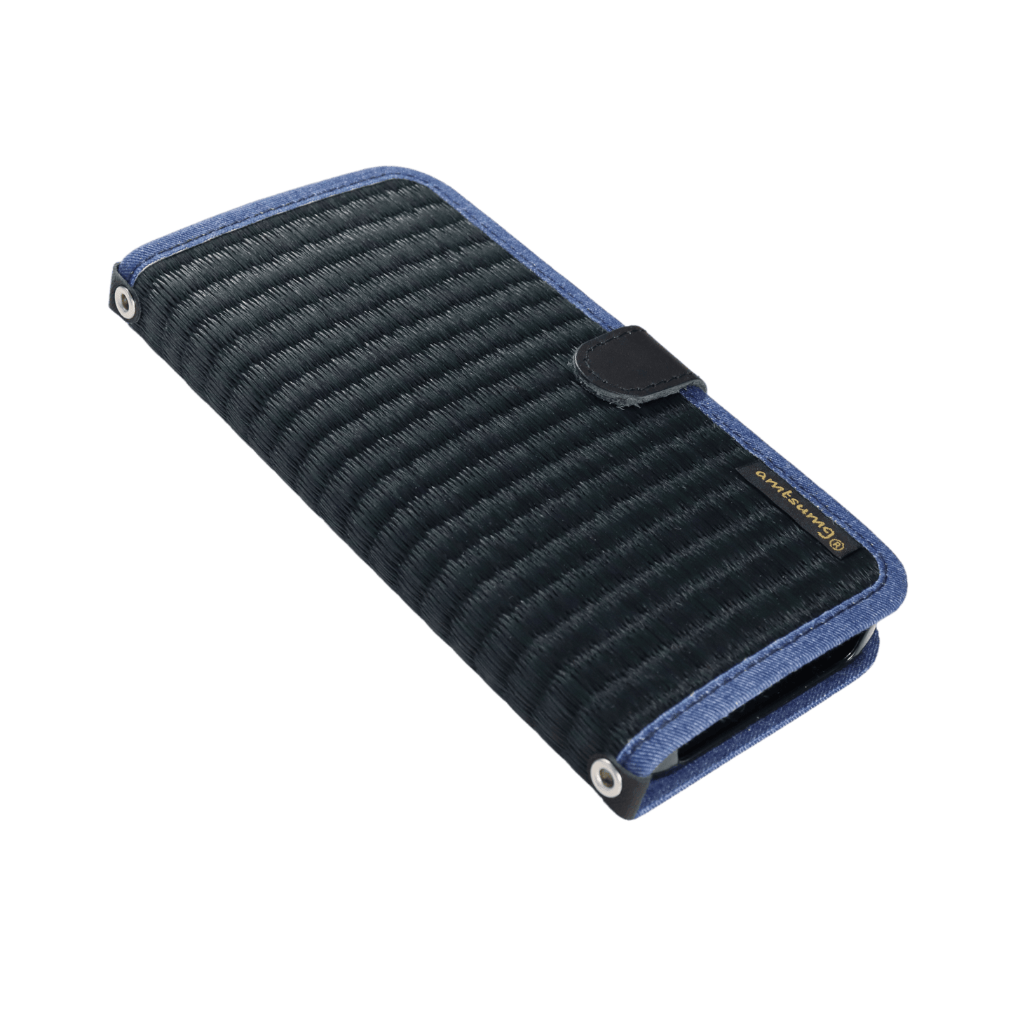 畳のスマートフォンケースR (iPhone 15 Pro Max 用) (色:黒 柄:デニム)